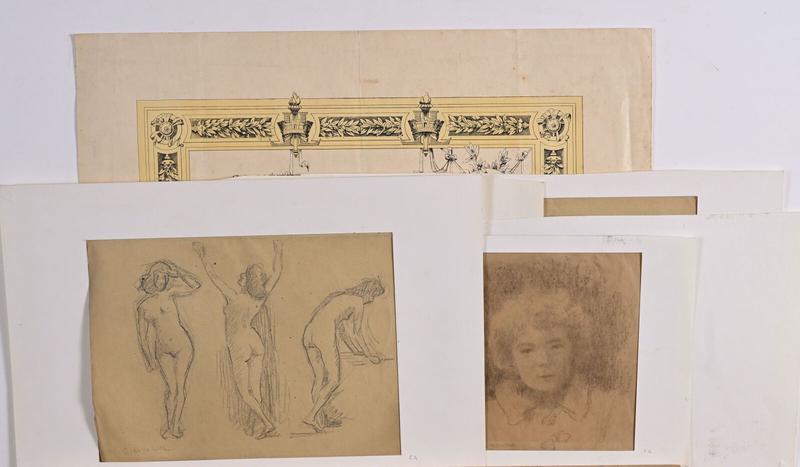 Null Honoré CAVAROC (1846-1930).
En lot, cinq œuvres sur papier :
-Sujets variés&hellip;