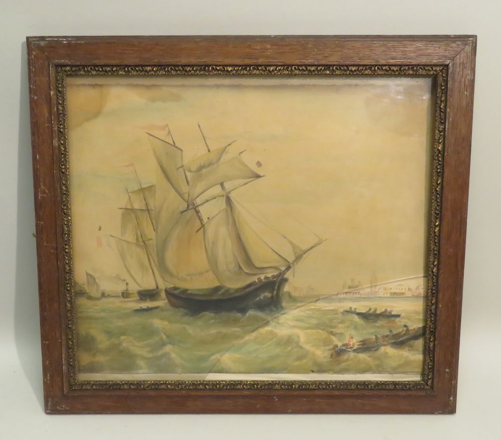 Null Navires à Venise. Aquarelle sur papier, non signée. 33 x 40 cm (verre cassé&hellip;