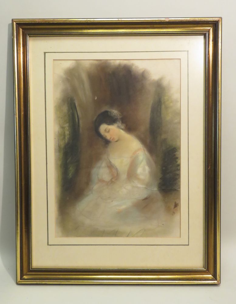 Null Femme accroupie. Pastel sur papier. 38,5 x 28 cm (à vue ; déchirure).