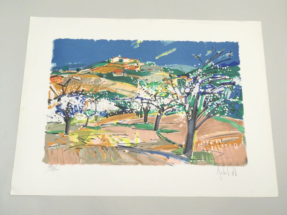 Null Michel NO (né en 1939). Paysage de Provence. Lithographie couleurs sur Véli&hellip;