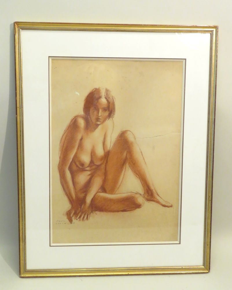 Null Paul COLIN (1892-1985). Femme nue et accroupie, 1928. Sanguine sur papier, &hellip;