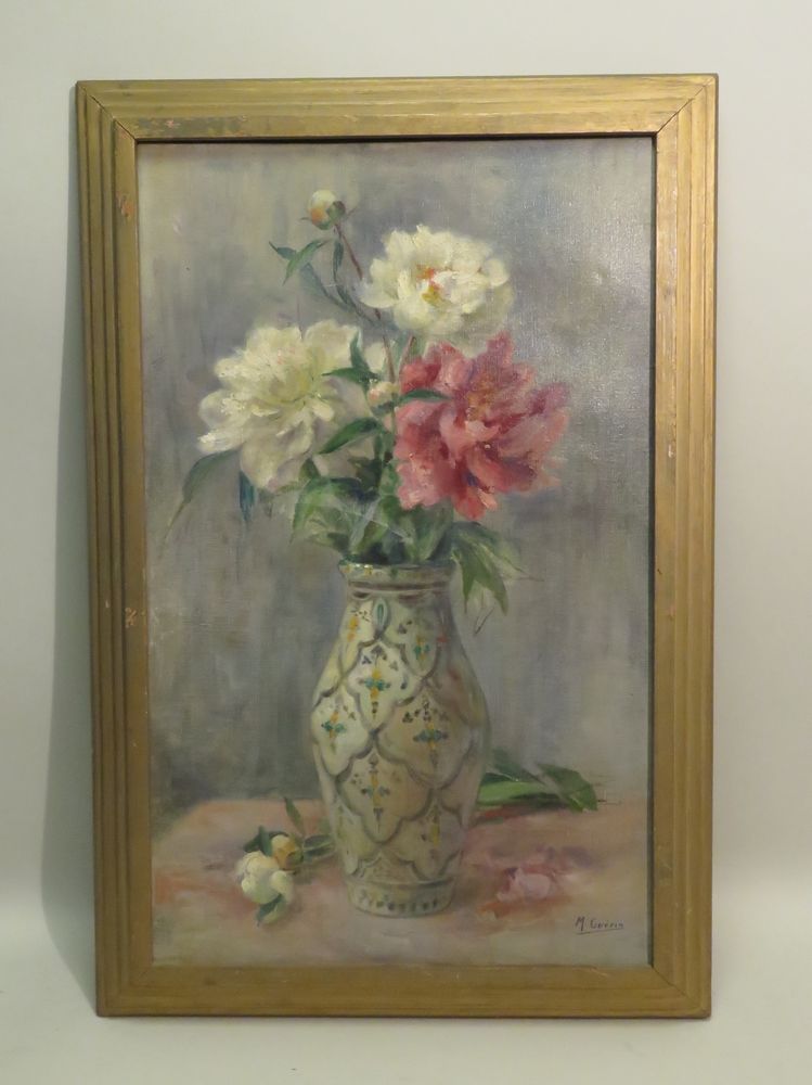 Null M.GUéRIN (Xxème). Vase fleuri. Huile sur toile, signée en bas à droite. 60 &hellip;