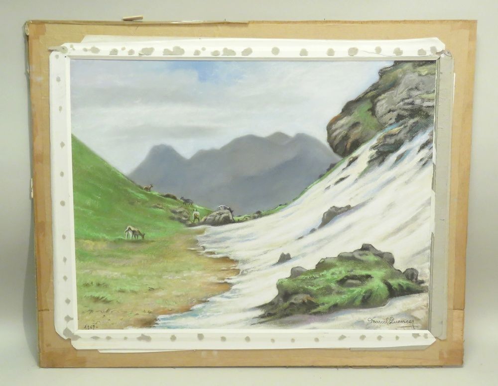 Null Marcel QUENCEZ (1912-2009). "Chèvres en montagne", 1969. Pastel sur papier,&hellip;