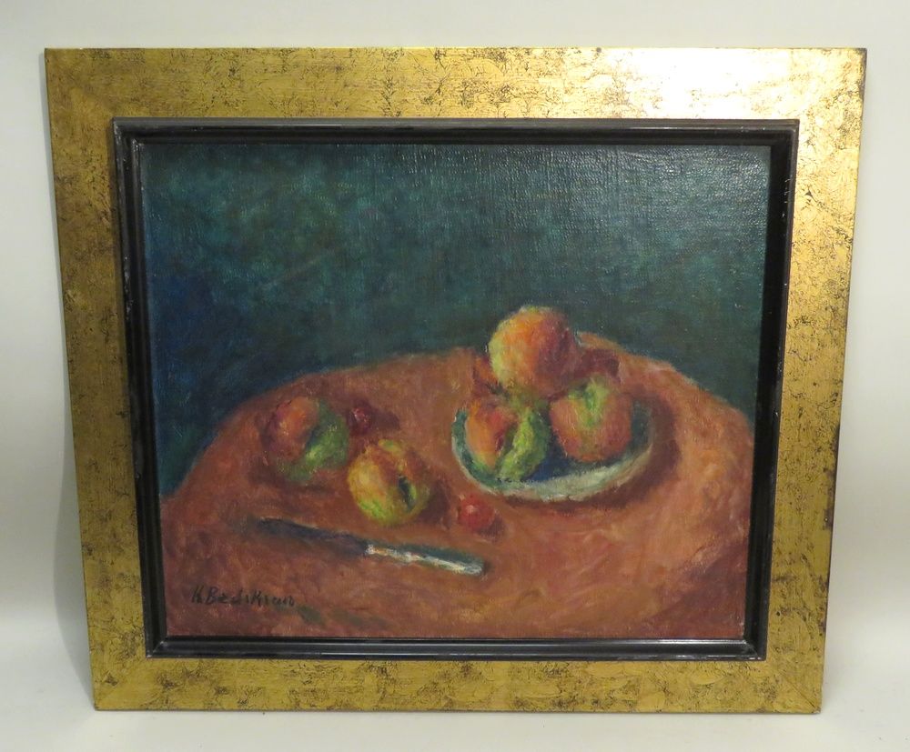Null Krikor BEDIKIAN (1908-1981). Nature morte aux fruits. Huile sur papier maro&hellip;