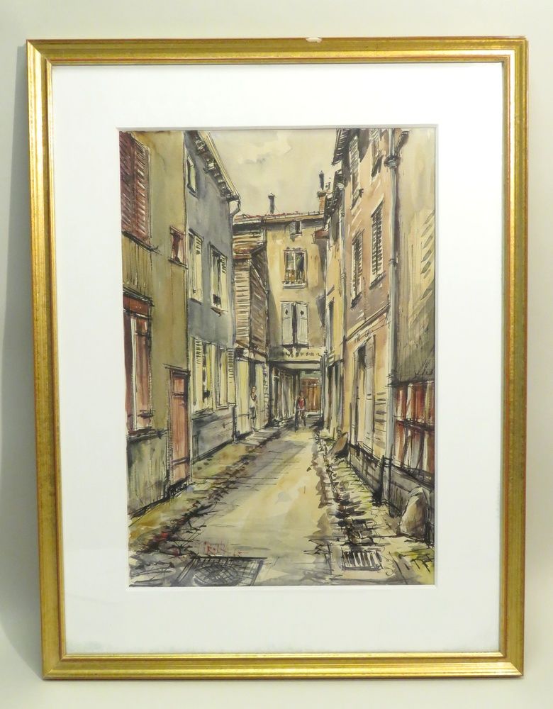 Null Roland IROLLA (né en 1935).Vue de ruelle, 1964. Encre de Chine et aquarelle&hellip;