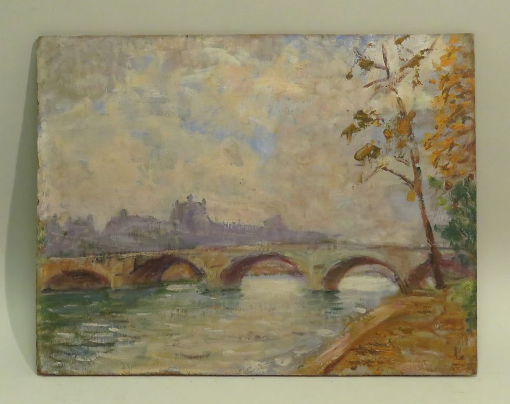 Null Ecole française du Xxème siècle. Vue du Pont Royal, Paris. Huile sur pannea&hellip;