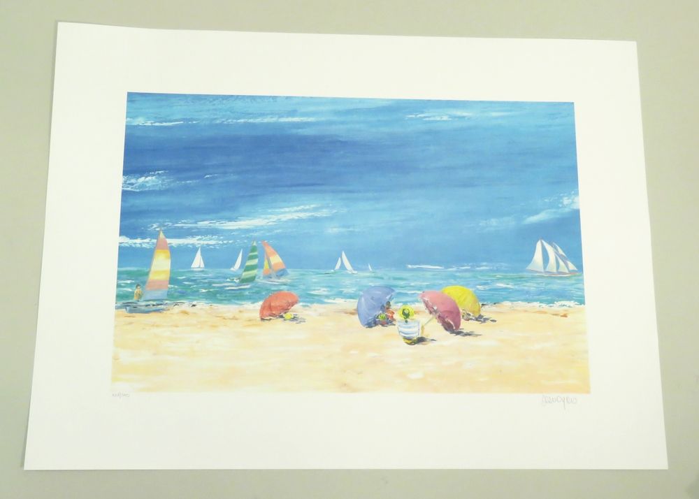 Null Serge DESNOYERS (né en 1954). Scène de plage. Lithographie couleurs sur pap&hellip;