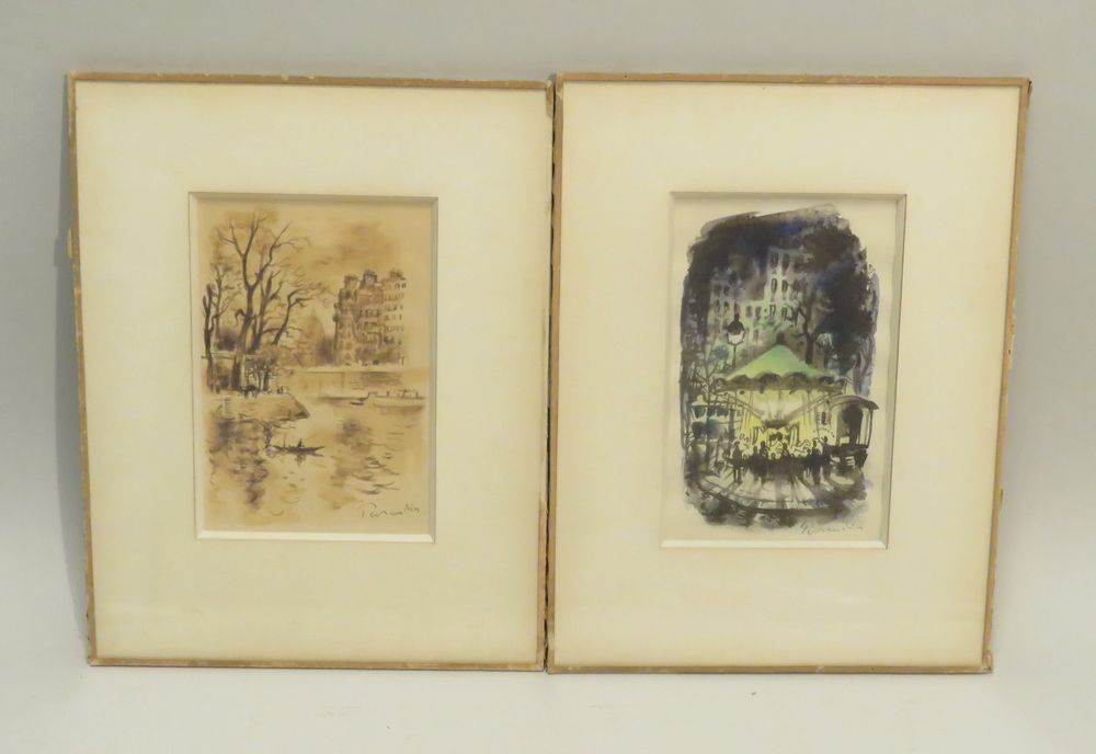 Null Paul PERRAUDIN (1907-1993). Compositions. Lot de deux aquarelles sur papier&hellip;