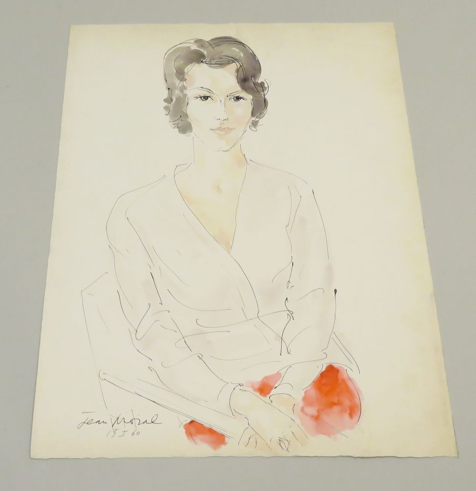 Null Jean MORAL (1906-1999). Portrait de femme, 1960. Encre de Chine et aquarell&hellip;