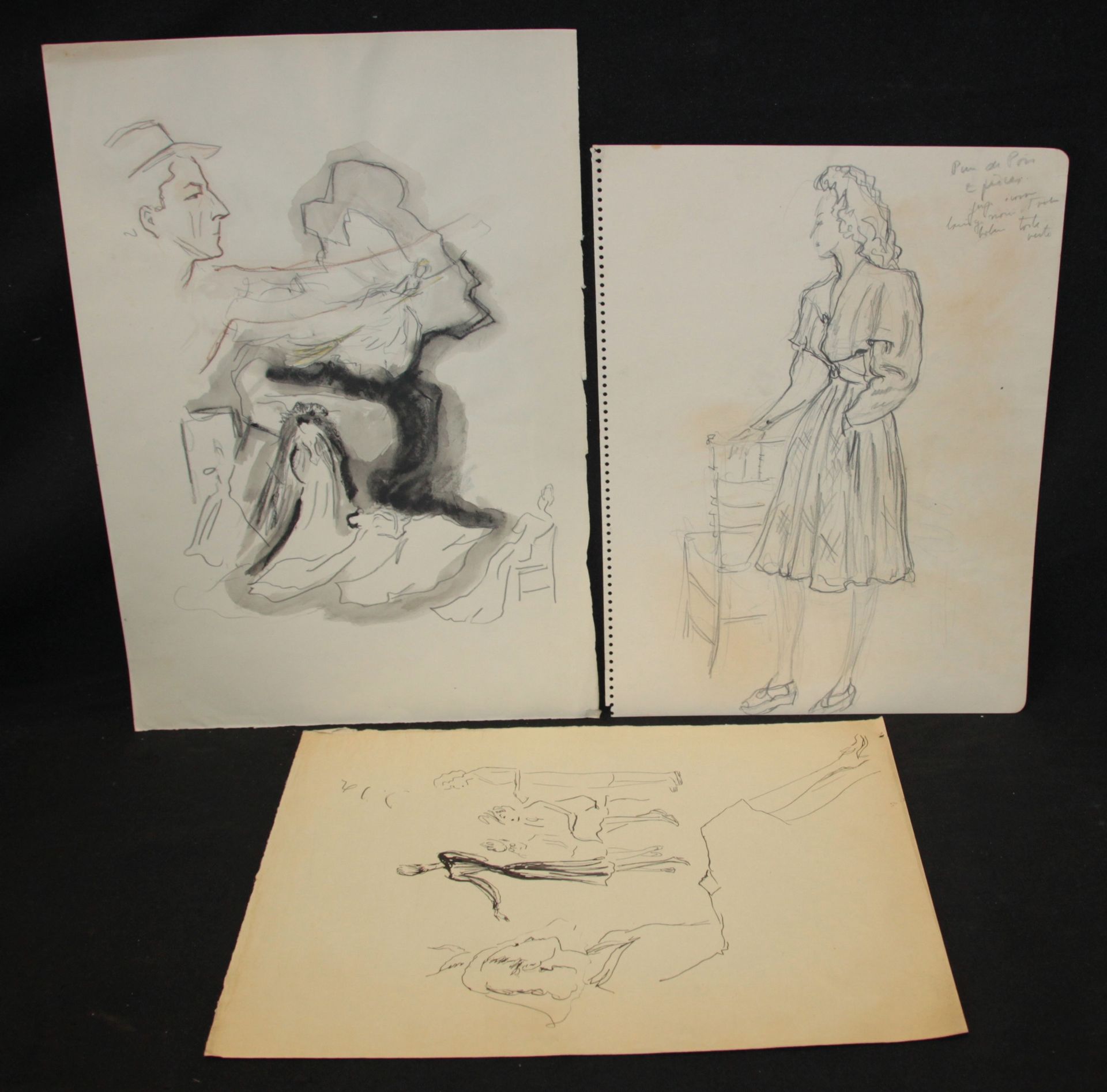 Null Charles KIFFER (1902-1992). Lot de deux dessins au lavis d'encre et un dess&hellip;