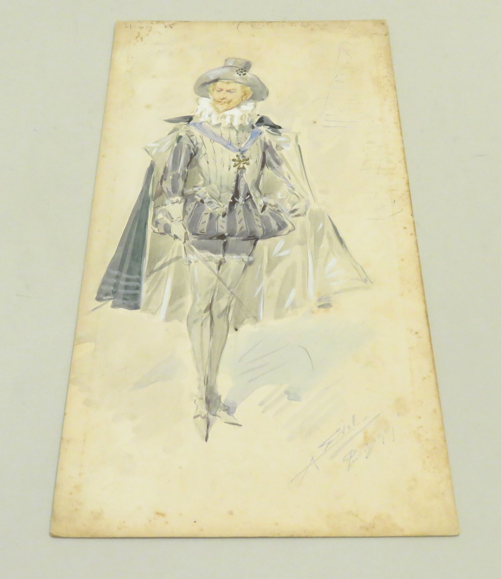 Null Alfredo EDEL (1856-1912). "Henri IV" (projet de costume), Paris, 1909. Aqua&hellip;