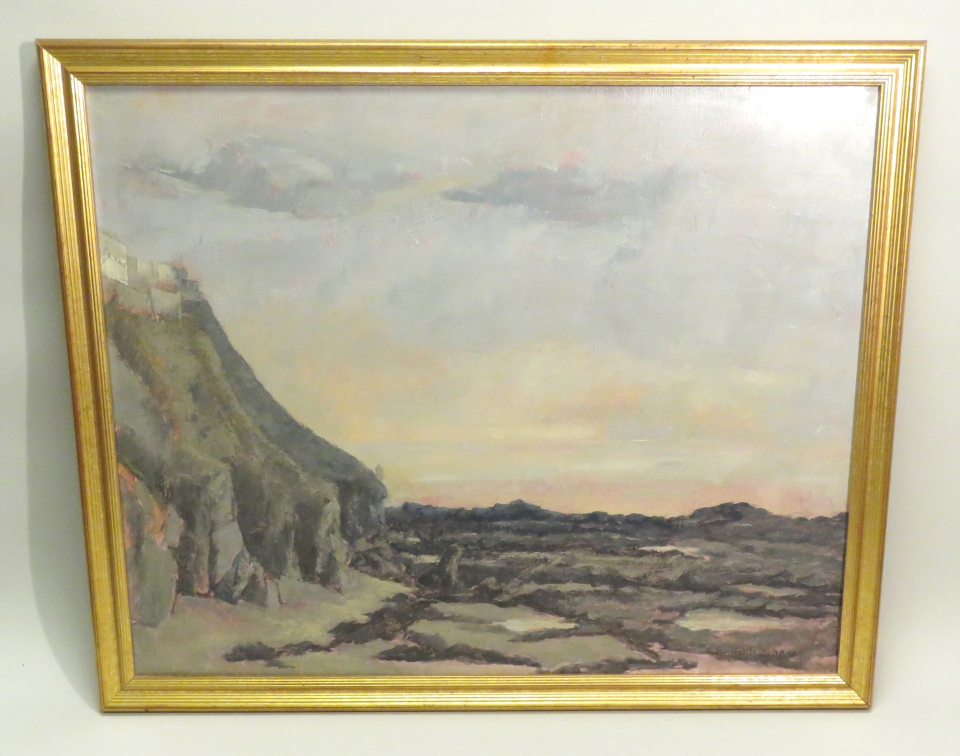 Null Ecole française du Xxème siècle. Bord de falaise. Huile sur toile, porte un&hellip;