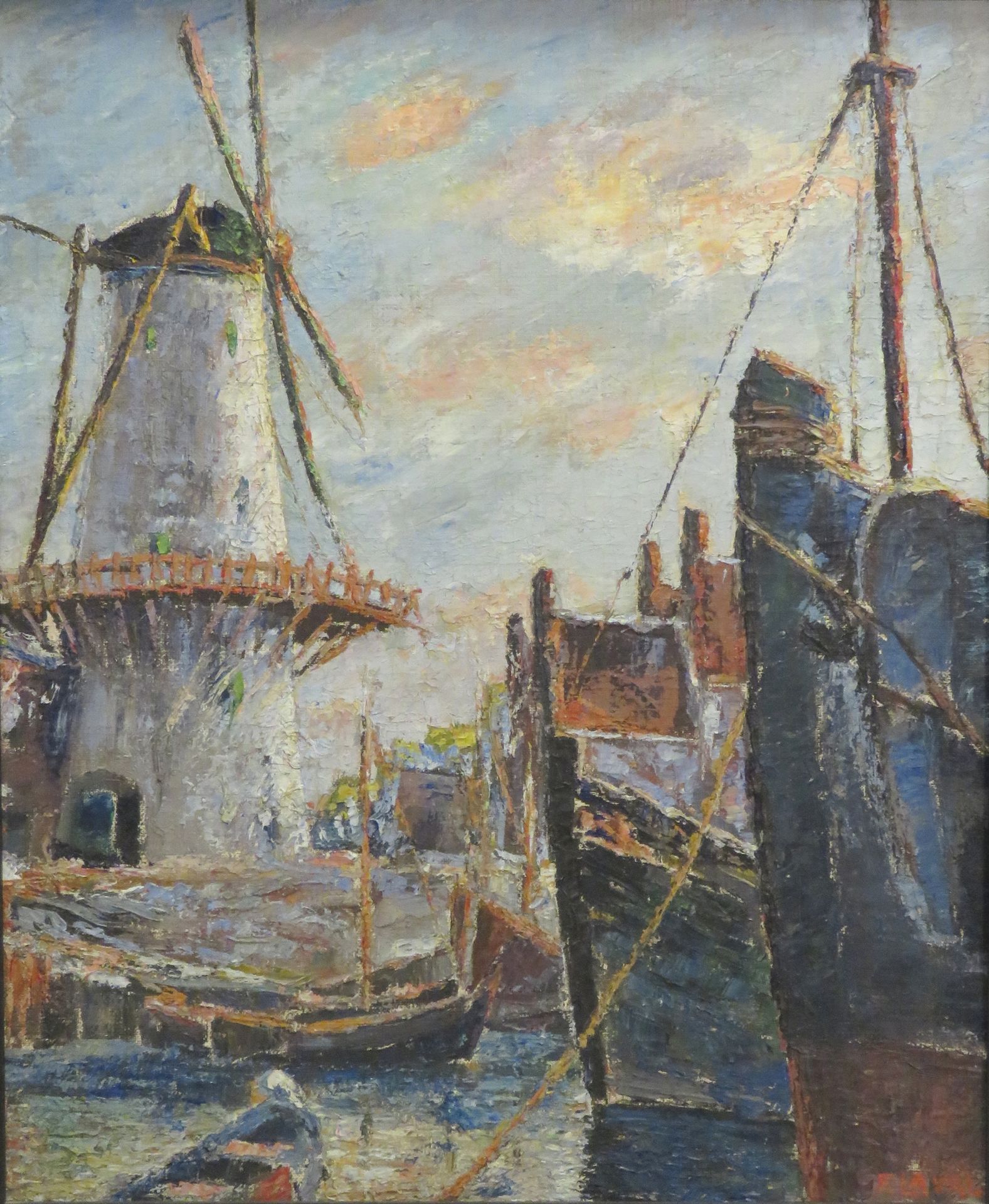 Null Fernand LAVAL (1886/95-1966). Vue de moulin en Hollande. Huile sur panneau,&hellip;