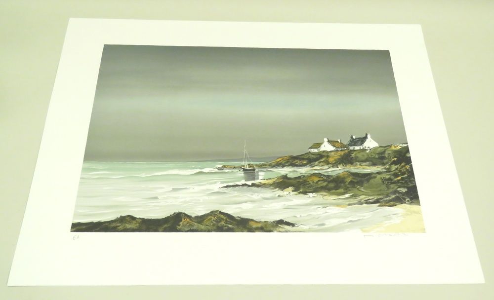 Null Michel MARTIN (né en 1929). Maisons en bord de mer, Bretagne. Lithographie &hellip;