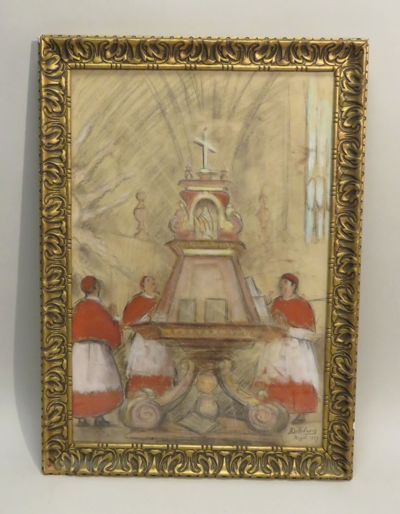 Null Robert-Adrien DELÉTANG (1874-1951). Scène religieuse, 1934. Fusain, pastel &hellip;