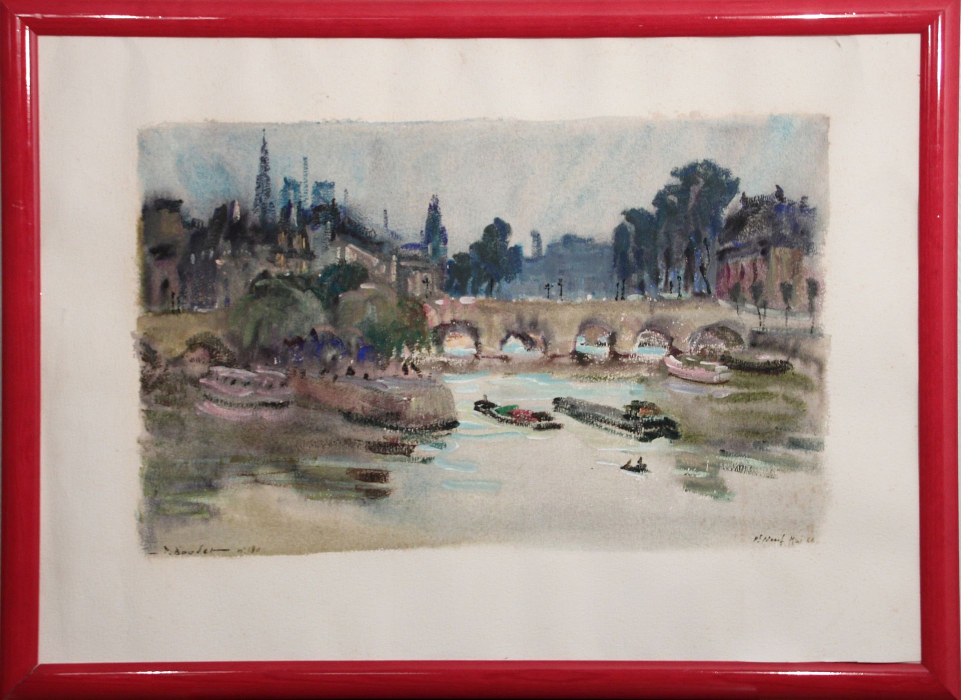 Null Pierre BOUDET ((1915/25-2010). "Paris, Le Pont Neuf", 1966. Aquarelle et go&hellip;