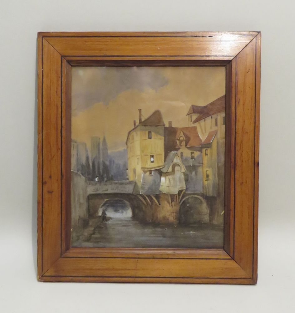 Null Ed. CASTELLINO (XIX-Xxèmes). Bruges ?. Aquarelle sur papier, signée en bas &hellip;