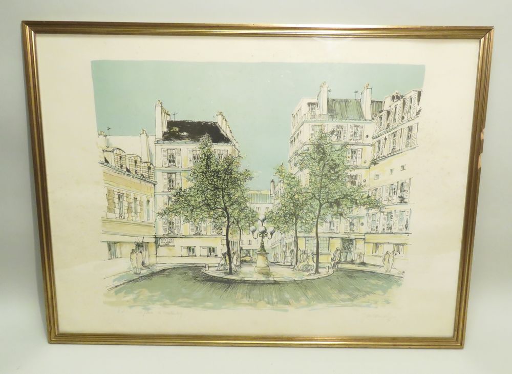 Null Jean-Claude DENIEL (Xxth). "Furstenberg的地方", 1979.Velin上的彩色石版画，右下角有签名，左下角有标&hellip;