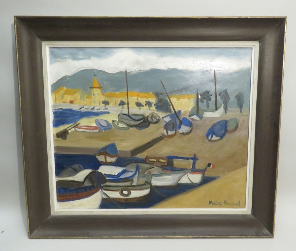 Null Maiten MANGEOL (1903-2003). Blick auf einen Hafen. Öl auf Leinwand, rechts &hellip;