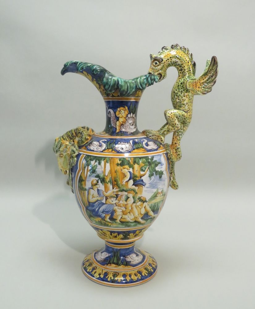 Null Beautiful enamelled porcelain ewer with polychrome decoration in the taste &hellip;