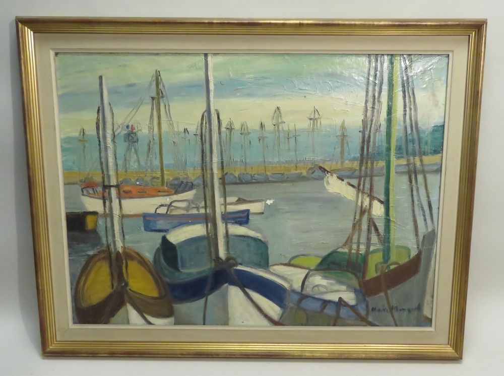 Null Maiten MANGEOL (1903-2003). Blick auf einen Hafen. Öl auf Leinwand, rechts &hellip;