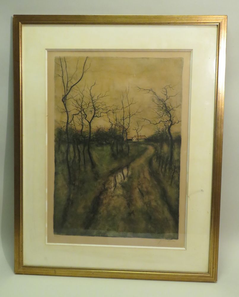 Null 伯纳德-甘特纳（1928-2018）。农村景观。纸上彩色石版画，右下方有艺术家签名，左下方有编号76/185。