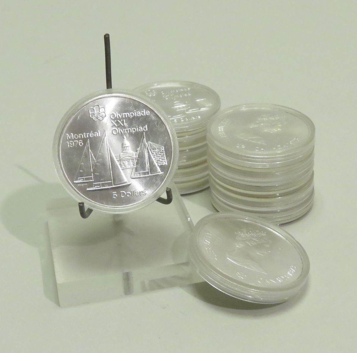 Null 一套12枚 "蒙特利尔-奥林匹克 "银质5美元硬币。FDC。 直径：38毫米（不包括压花）。