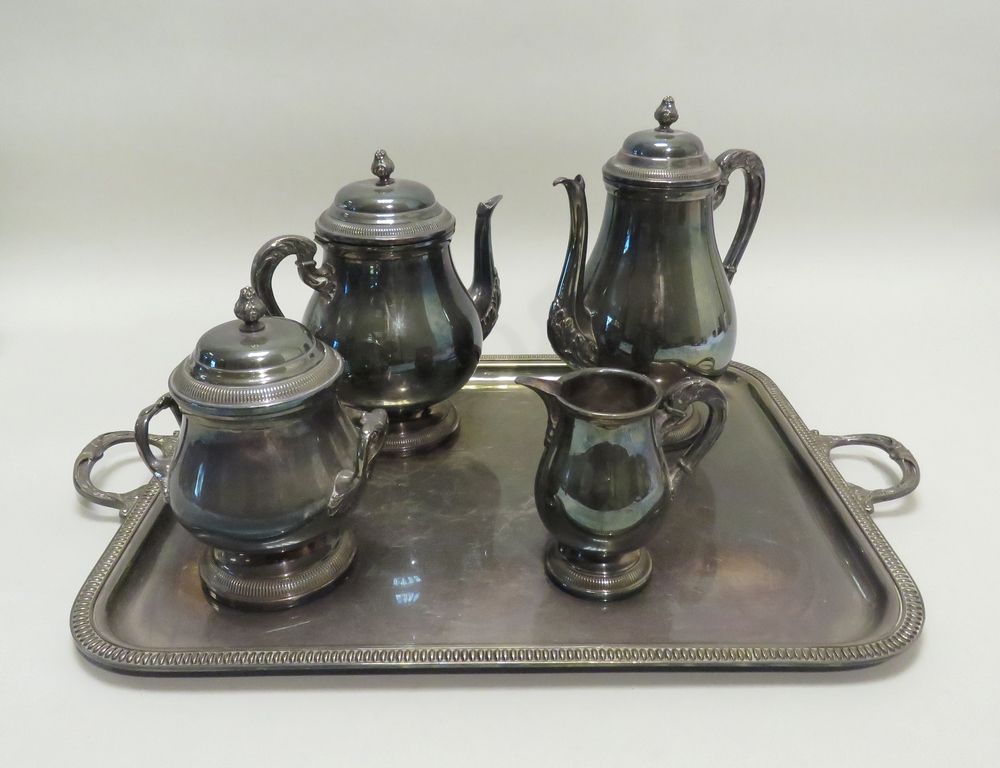Null Orfèvre : F.O. Service à thé/café de cinq pièces, en métal argenté, à décor&hellip;