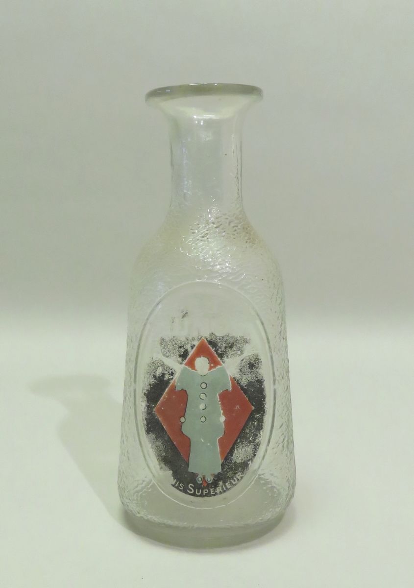Null Advertising carafe in molded/pressed glass "Un Junod-Anis Supérior"(Verreri&hellip;