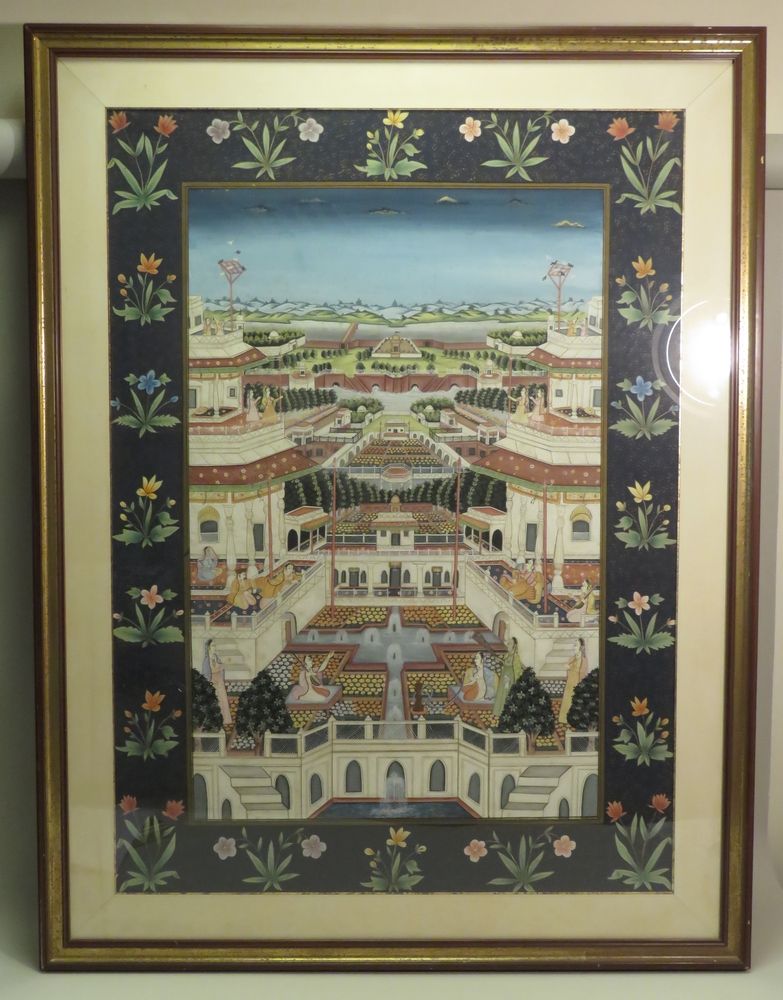 Null Scène de palais. Très belle peinture persanne sur soie encadrée. XIXème siè&hellip;