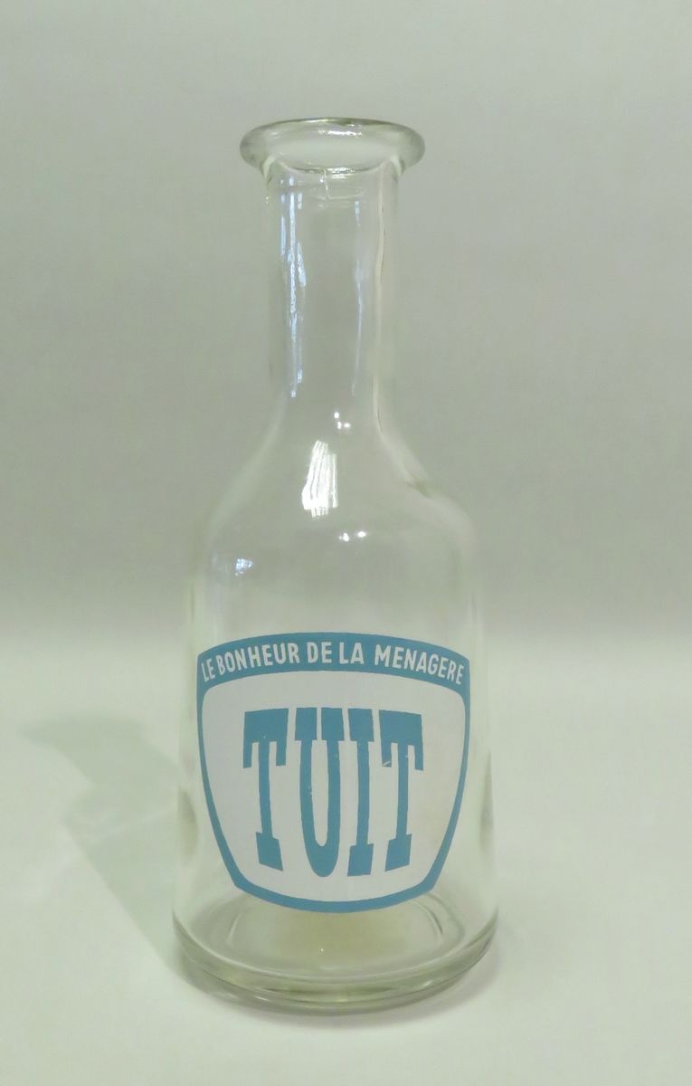 Null Caraffa pubblicitaria in vetro "TUIT-Le Bonheur De La Ménagère". 24 x 10 cm&hellip;