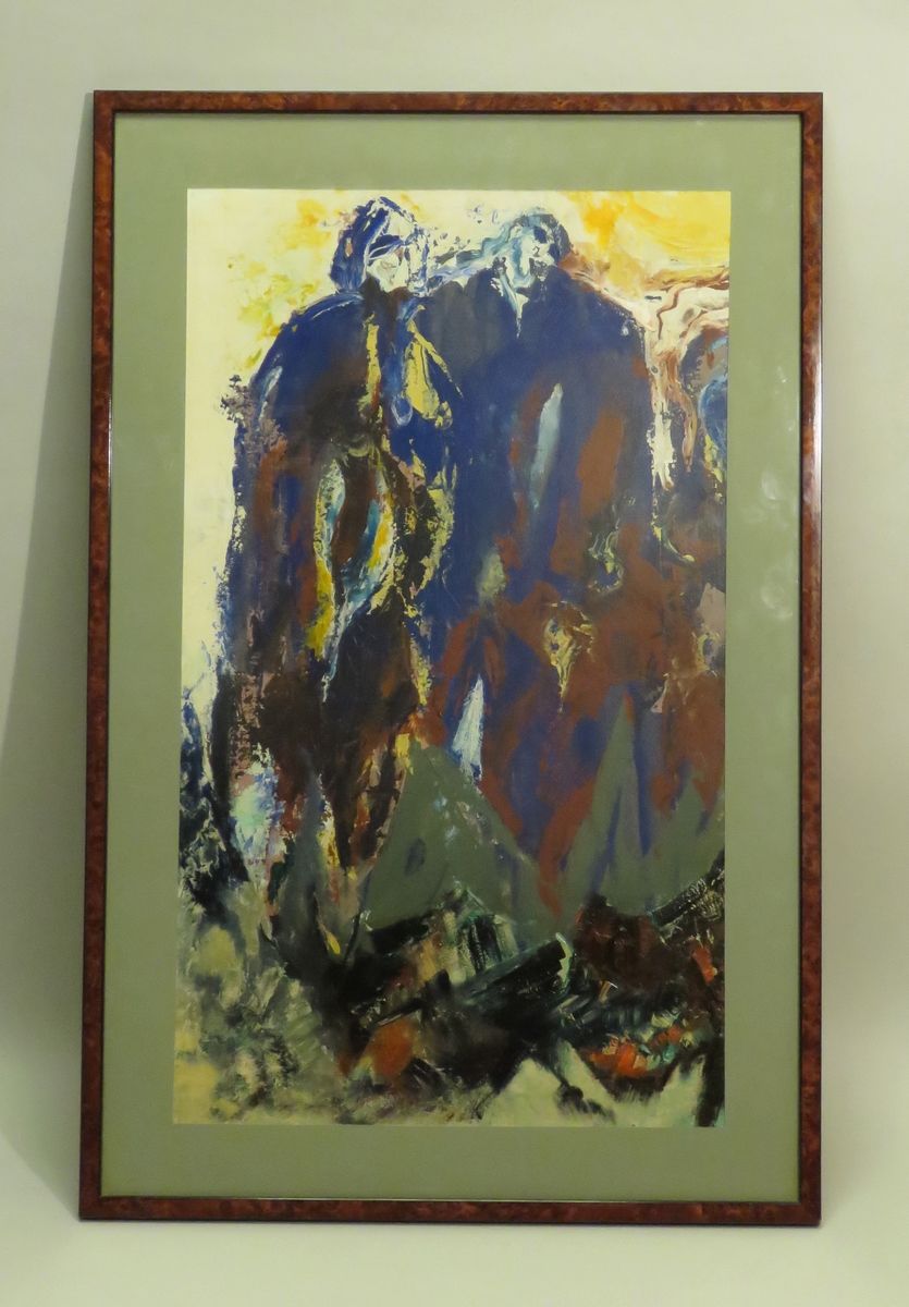 Null J.FONTAINE (Xxème). Couple of characters, 1990. Acrylic on paper, signed an&hellip;