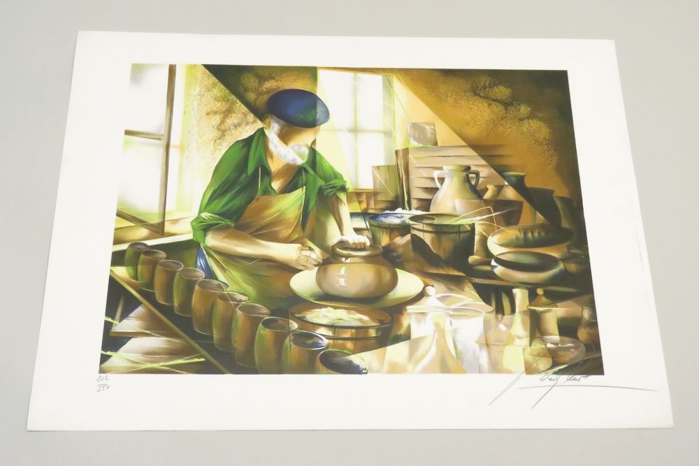 Null Raymond POULET (born in 1934). The Potter. Lithograph in colors on Vellum, &hellip;