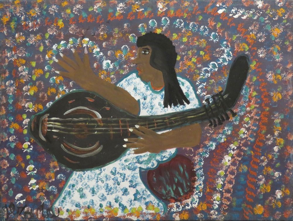 Null Fortuné GERARD (c.1933). Una mujer con una guitarra. Óleo sobre lienzo, fir&hellip;