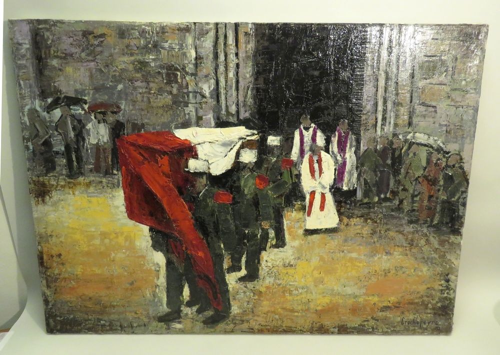 Null 吕西安-克罗谢佩尔（Lucien CROCHEPYRE）（生于1928年）。"军团的埋葬"，1982年。亚麻布油画，在画框背面有签名，右下方有日期和会&hellip;