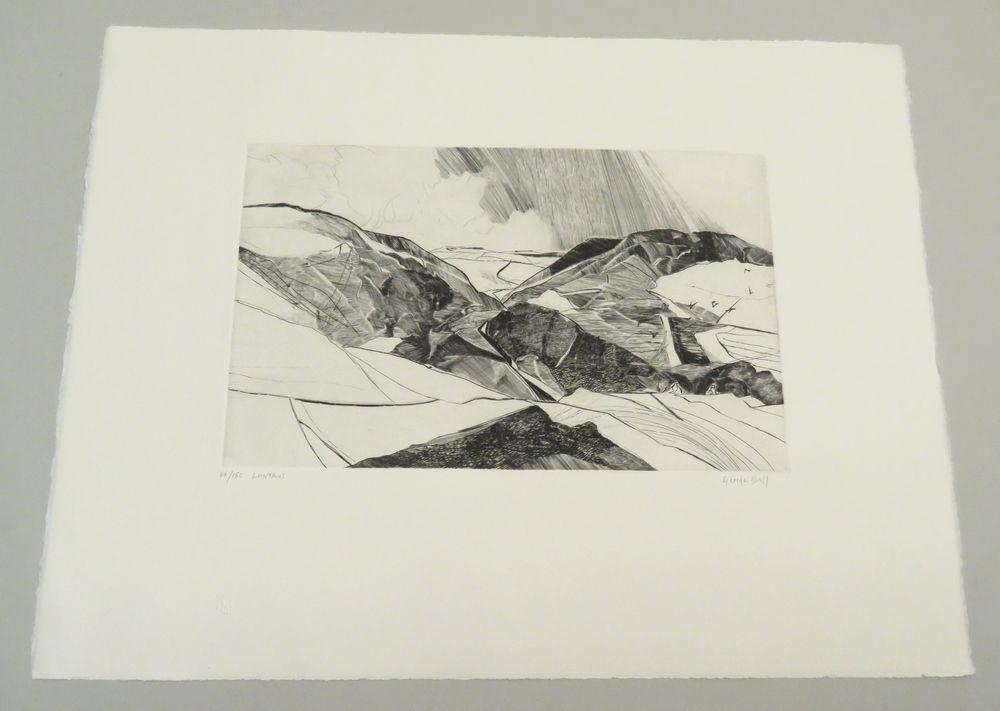 Null 乔治-鲍尔（生于1929年）。"远方"。拱形牛皮纸上的蚀刻画，右下方有艺术家签名，编号为68/150，左下方有标题。高度：50厘米 宽度：66厘米（无&hellip;