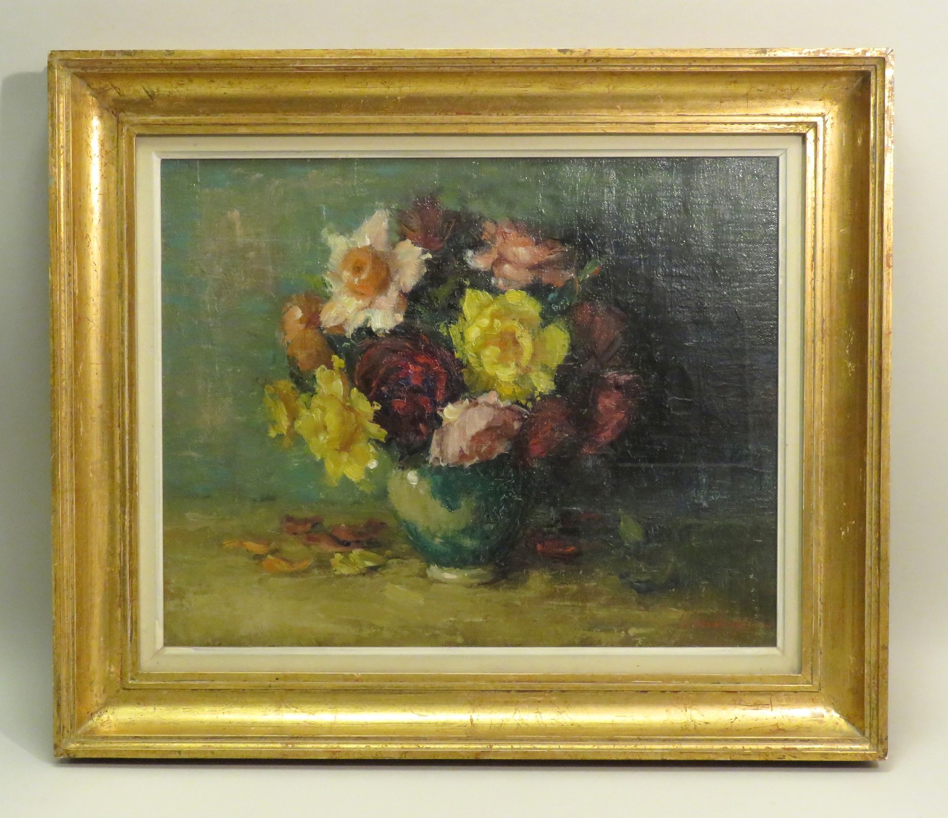 Luce VERSLUYS (1912-?). "Roses jaunes", 1954. Huile sur toile de lin, signée en &hellip;