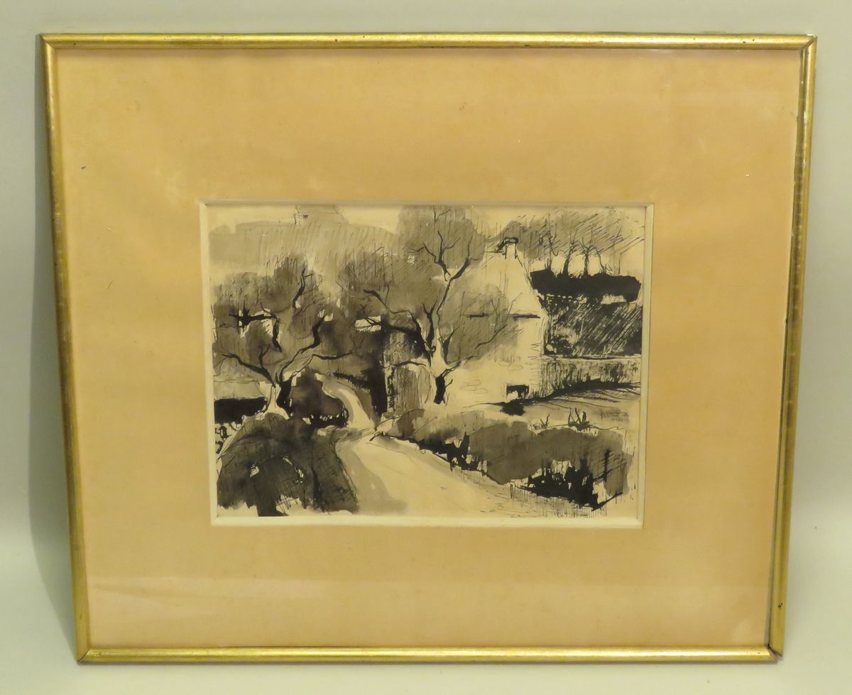 Null Landscape with trees. India ink on paper, signed lower right (illegible). 2&hellip;