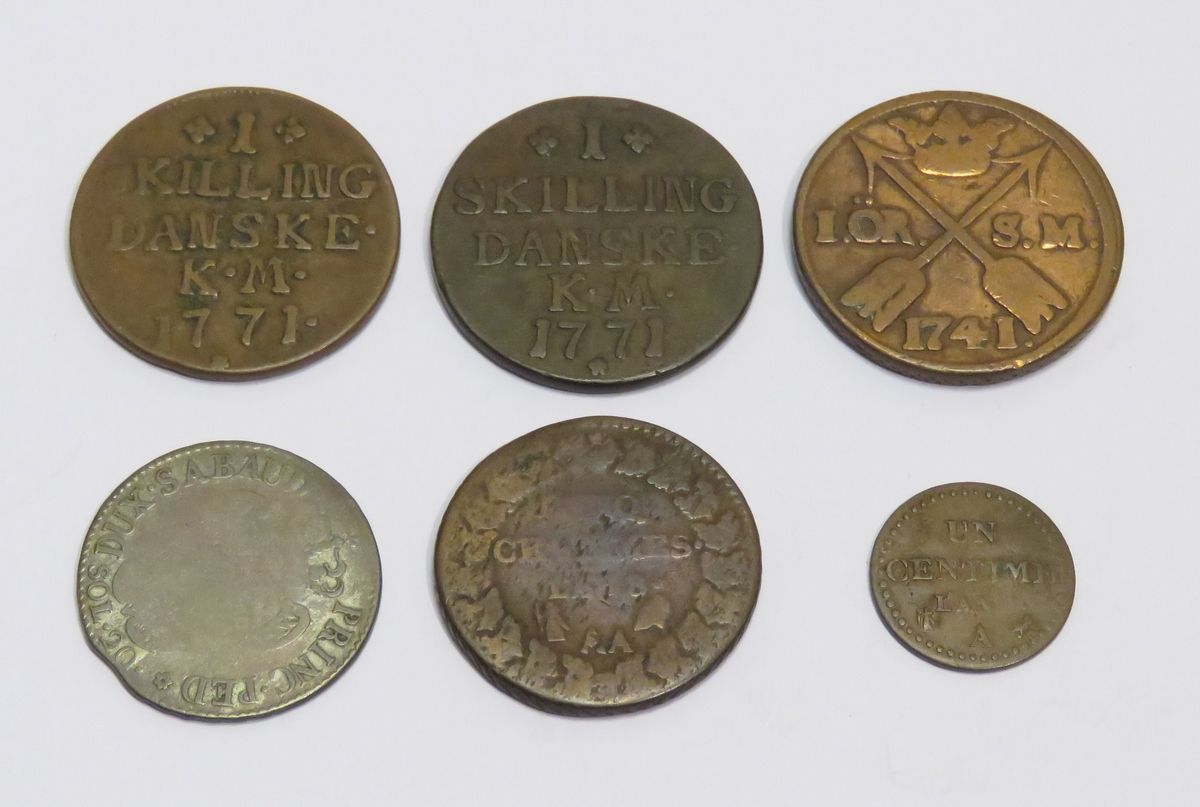 Null Lot de pièces diverses en cuivre (France & étranger) du XVIIIème siècle don&hellip;