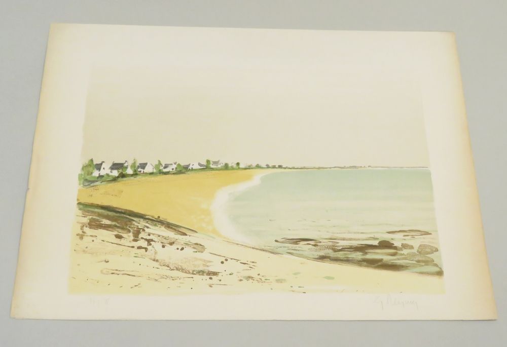 Null Seaside in Brittany. Color lithograph on Vellum, signed lower right (illegi&hellip;
