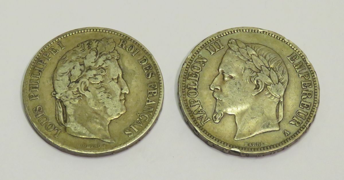 Null Lot de deux pièces de 5 Francs en argent, comprenant : -"Louis-Philippe Ier&hellip;