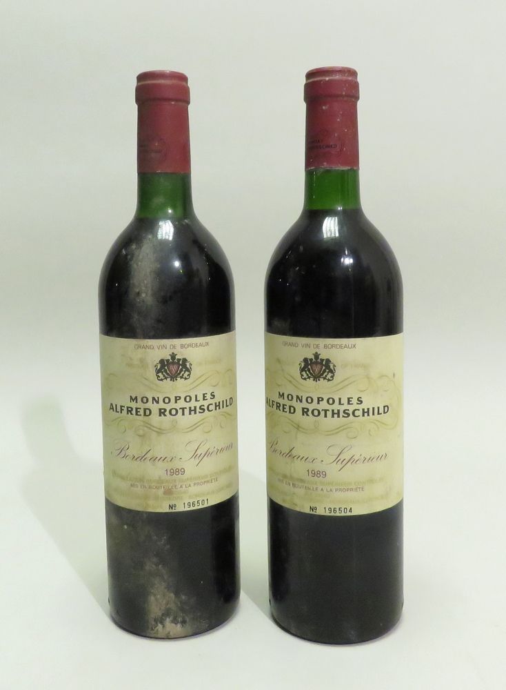 Null Monopoles Alfred Rothschild, Bordeaux Supérieur, millésime 1989. 2 BTLS (Ni&hellip;