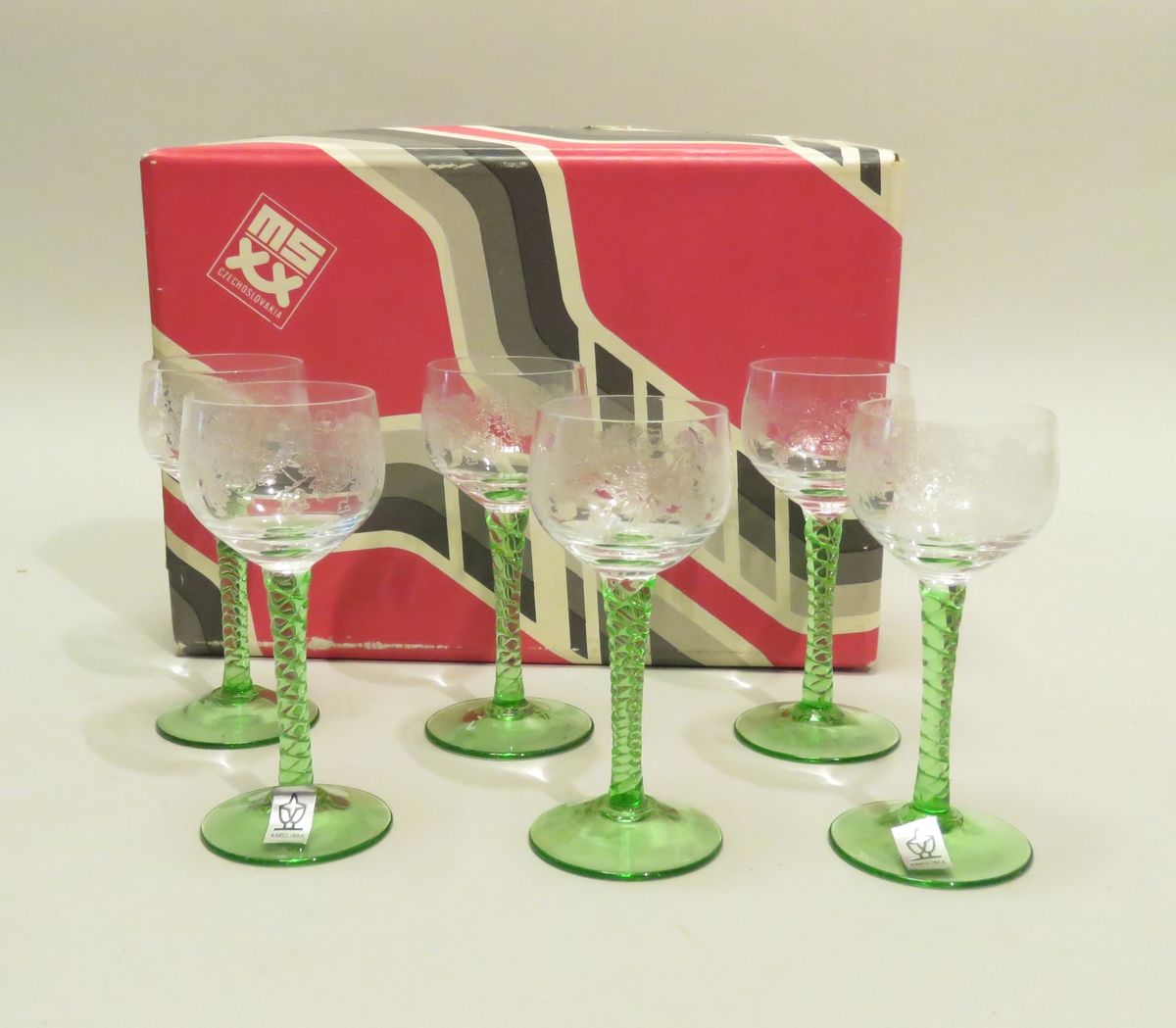 Null KAROLINKA, Czechoslovakia. Suite of six crystal liqueur glasses. Xx century&hellip;