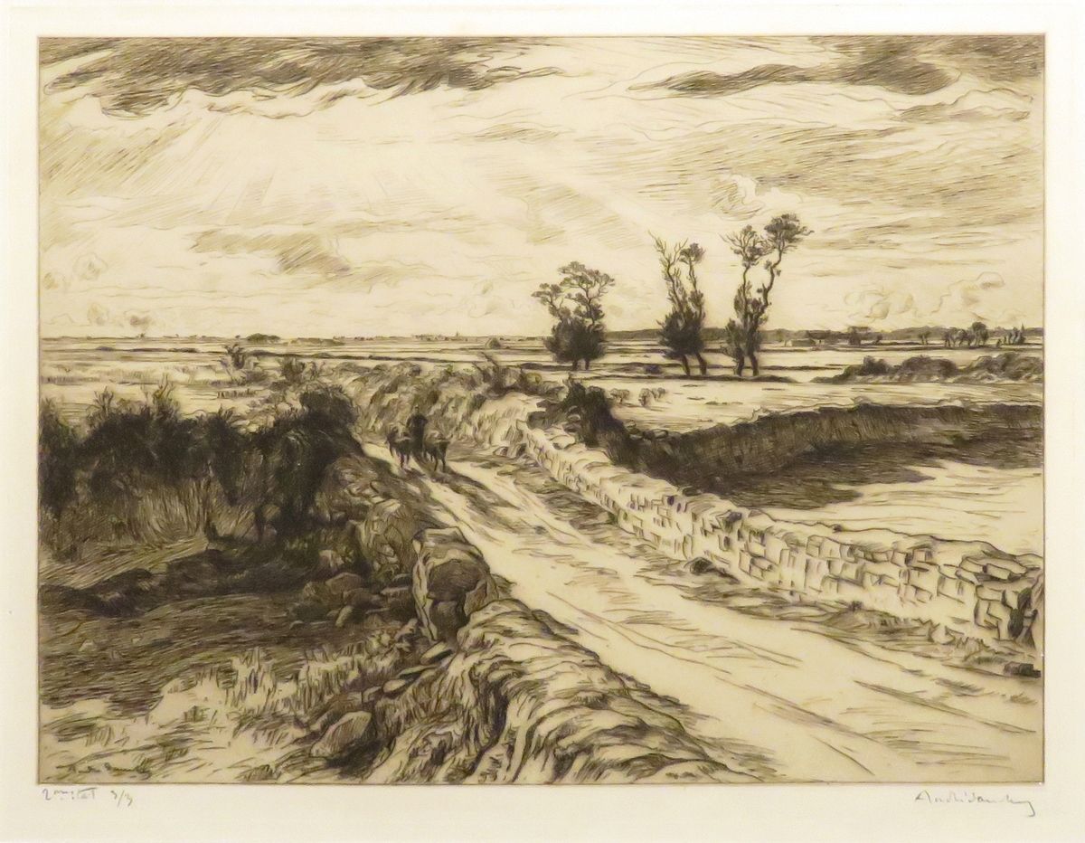 Null André DAUCHEZ (1870-1948)。乡村风景。第二状态的蚀刻画，右下方有艺术家的签名，左下方有编号3/3。