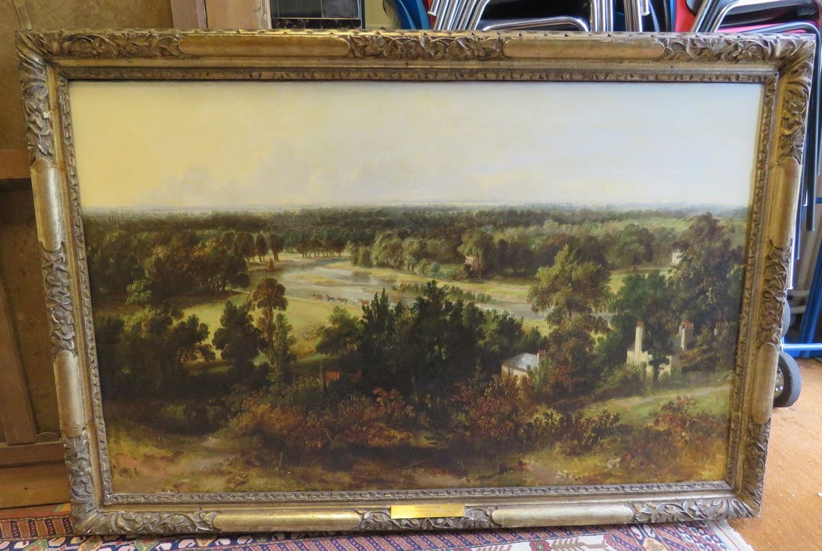 Null 19 世纪的英国学校。里士满山。布面油画，画框上有 "John HOFLAND, View From Richmond Hill, 1813 "字样。&hellip;