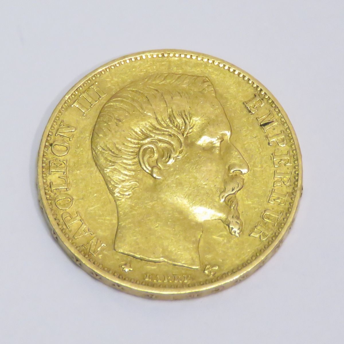 Null 1859 年的 20 法郎金币 "拿破仑三世，Tête Nue"，Atelier "BB"（斯特拉斯堡）。镌刻者：Désiré-Albert Barr&hellip;