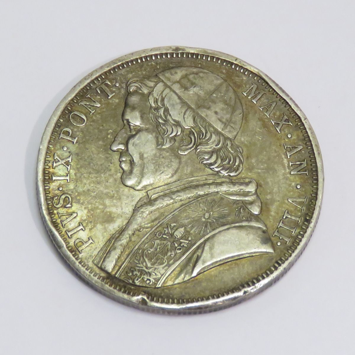 Null 银质 1 Scudo 硬币 "教皇国，庇护九世，1846-1878 年"，1853 年（R）。镌刻者：Niccolò Cerbara。净重：26 克9&hellip;