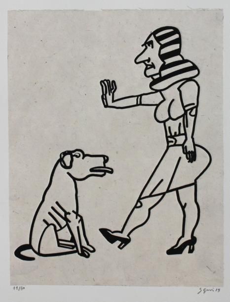 Antonio Segui (Né en 1934) "Halte au chien", 2013. Gravure carborundum, signée, &hellip;