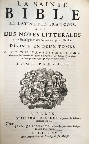 Null SAINTE BIBLE (La) en latin et en françois. Paris, Despres, Desessartz, 1715&hellip;