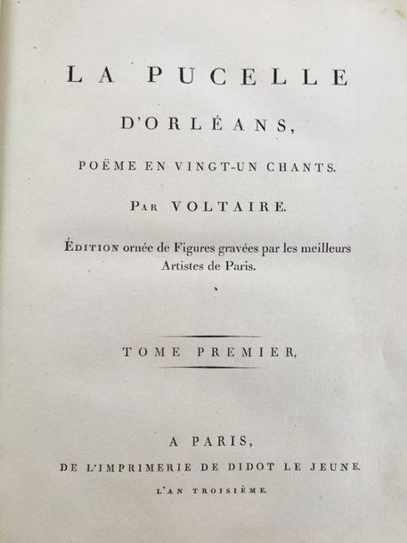 VOLTAIRE La Pucelle d'Orléans. Paris, Didot le Jeune, 1795. 2 volumes grand in-4&hellip;